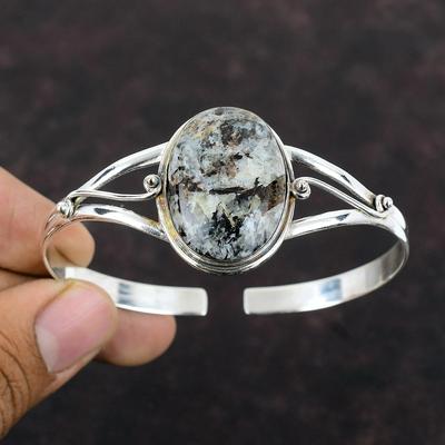 Astrophyllite Bangle Original Gemstone Jewelry 925 Sterling Silver Cuff Bracelet Adjustable Bangle Birthstone Handmade Jewelry Gift For Mom