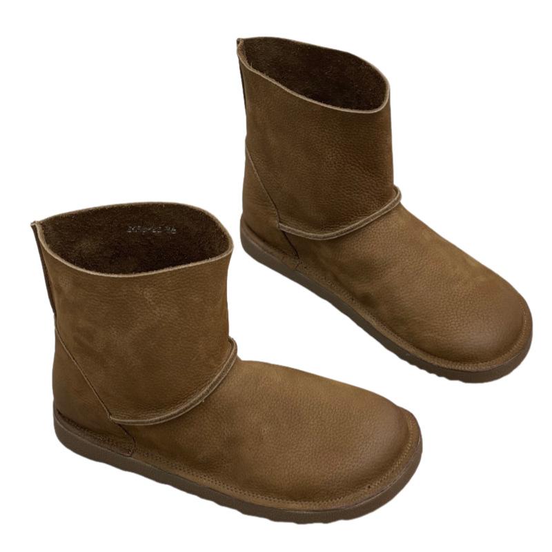 Fashion GKTINOO Genuine Leather Women's Shoes Round Toe Handmade Cowhide Boots Comfortable Flat Forest Casual Ankle Boots