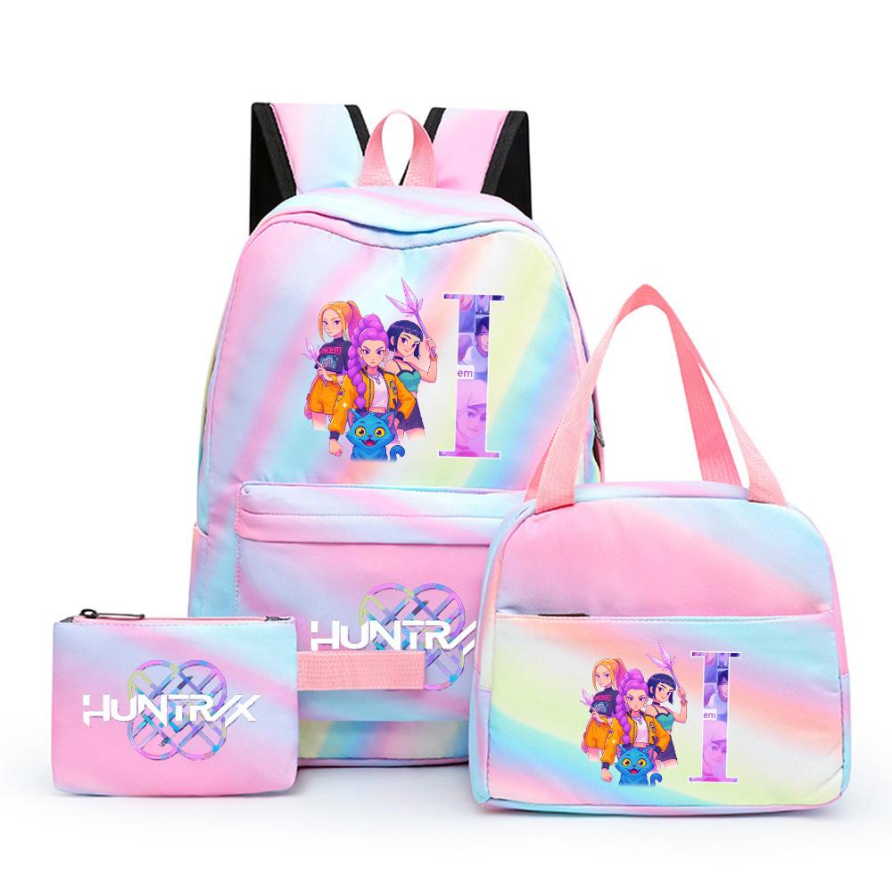 3 Stück/Set Anime Cartoon 26 Englische Buchstaben Bedruckter Rucksack mit Lunchtasche Mäppchen für Teenager Mädchen Junge Schultasche Großes Fassungsvermögen Reisetasche
