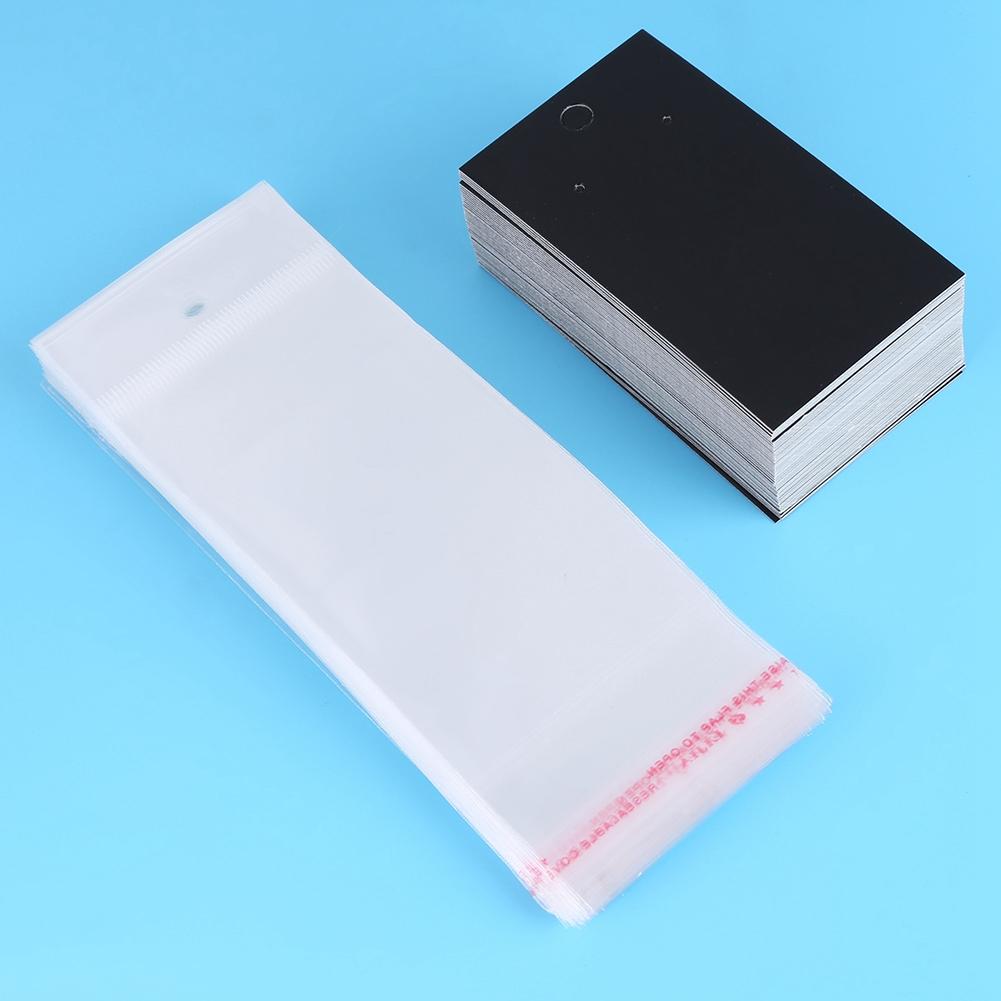 100 Piece Earring Card Holder Set, Black Earring Card Holder Cards with Self-Sealing Bags Earring Card Holder Cards for Earrings Necklaces Pendants Di
