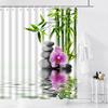 Zen Shower Curtains Green Bamboo Purple Flower Stone Reflection Water Landscape Spa Garden Pattern Print Bathroom Accessories