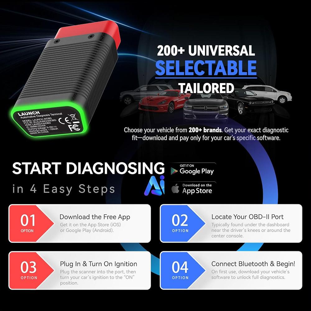 2026 Новый Автомобильный Диагностический Сканер LAUNCH X431 AIOBD, Bluetooth Адаптер, Полная Функциональность OBD2 с 5 Бесплатными Загрузками для Автомобилей