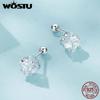 WOSTU 925 Sterling Silver Four-leaf Clover Stud Earrings with Zircon for Women Girl Fine Jewelry Party Daily Date Lucky Gift