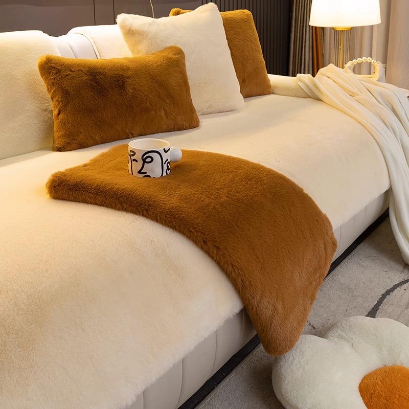 Mink Velvet Sofa Cushion, Thickened Non-Slip High-End Seat Cushion In Winter, Light Luxury And Simple Modern Leather Sofa Cover, Backrest Towel