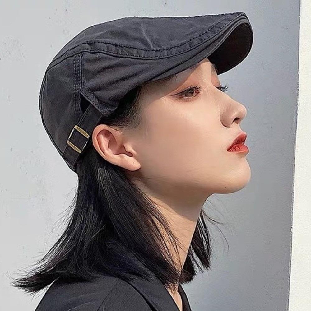 Solid Color Retro Newsboy Caps Adjustable Flat Visor Cap Fashion Vintage Berets Hat  Male Female