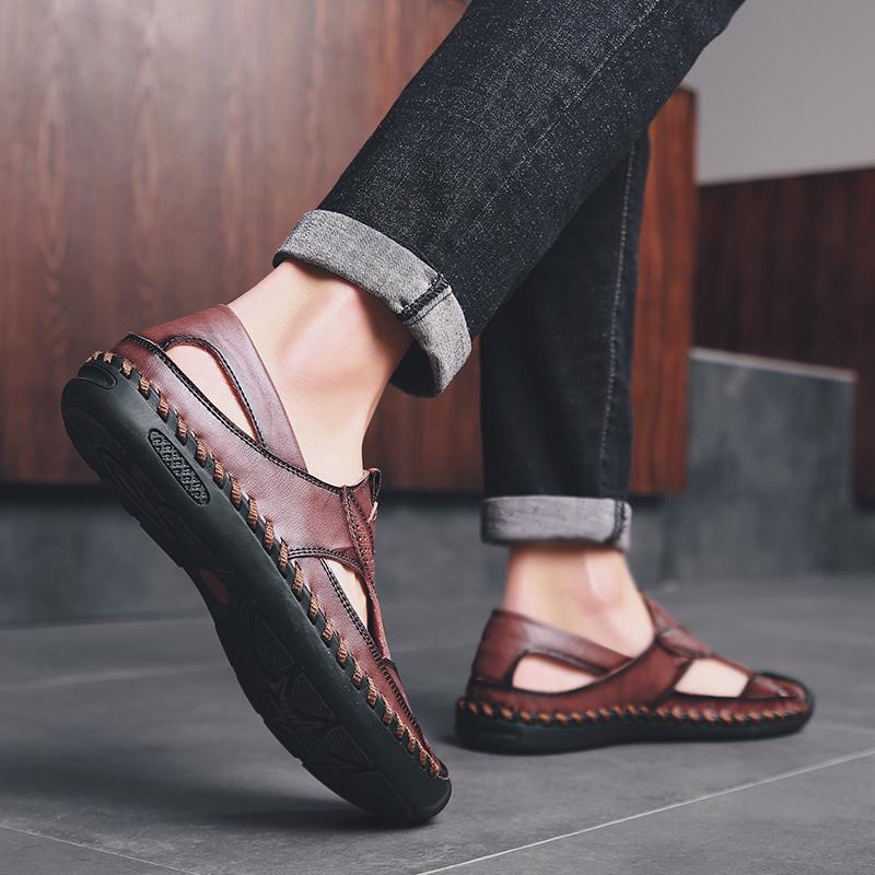 Golden Sapling Breathable Men's Sandals Genuine Leather Summer Shoes Leisure Loafers Casual Flats Casual Sandals for Men
