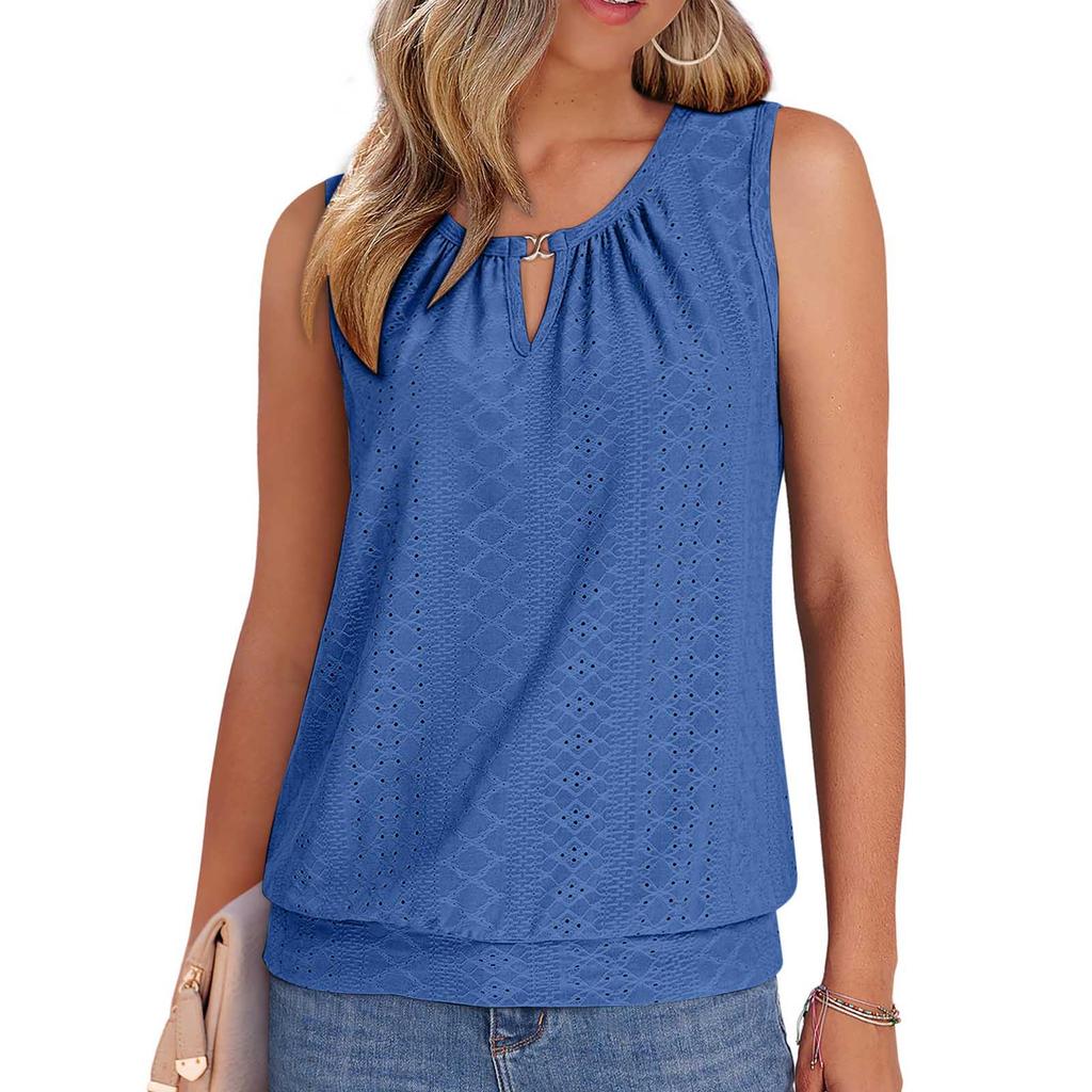 Women's Fashion Round Neck Sleeveless Tank Top Solid Color Casual Top