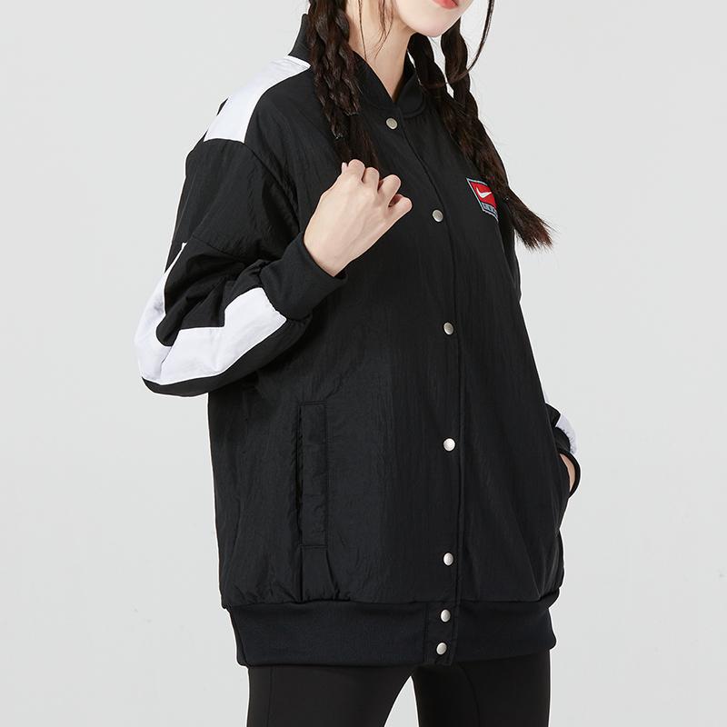 Nike Womens Nsw Team Color Block Retro Stand Collar Baseball Jacket Women Jacket Black DQ6610-010