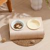 Wooden Cat Bowl Stand Holder Ceramic Food Water Bowls Anti-Tip Design Neck Support Pet Feeder Station