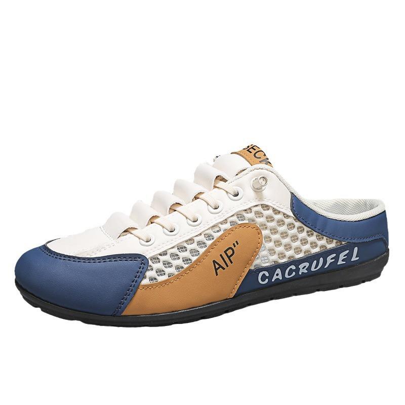 Men's Shoes Summer Breathable Mesh Casual Slippers Deodorant Mesh Shoes Lazy One Pedal Soft Sole Half Drag Men's Board Shoes Trendy Shoes