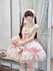 Jundakara Lolita Cosplay Costume JSK Dress with and French Mori Princess Korean Size L 3-Piece Set, Ribbon, Ruffles, Lace-Up Detail, Cute, Dreamy,