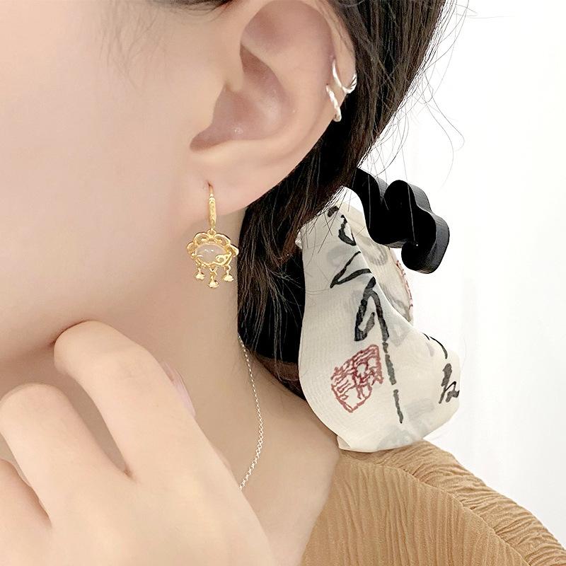 Ping An Lock Earbud New Chinese Style Light Luxury High-end Temperament Elegant Earrings Earrings