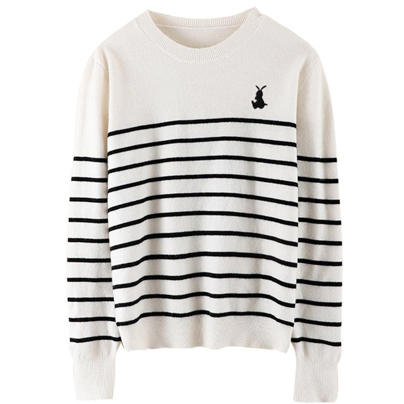 Podzimní a zimní nový pulovr dámský kulatý výstřih pruhovaný pletený svetr základní vrstva