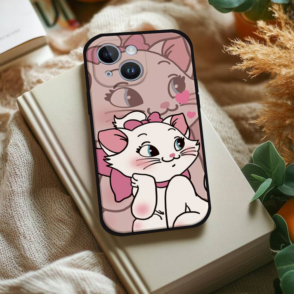 M-Marie Cat Cute Phone Case For IPhone 1716 15 14 13 Pro Max 11 12 Mini X Xs XR Black Silicone Cover