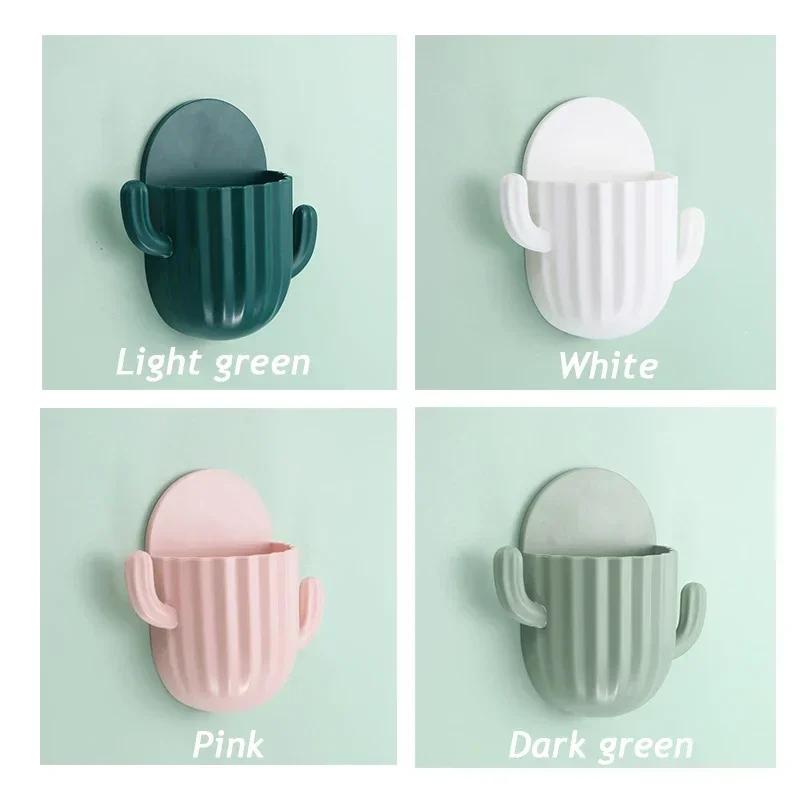 Toothbrush Holder Household Wall Self-adhesive Seamless Cactus Storage Rack Shaver Organizer Drain Shelf Bathroom Accessories