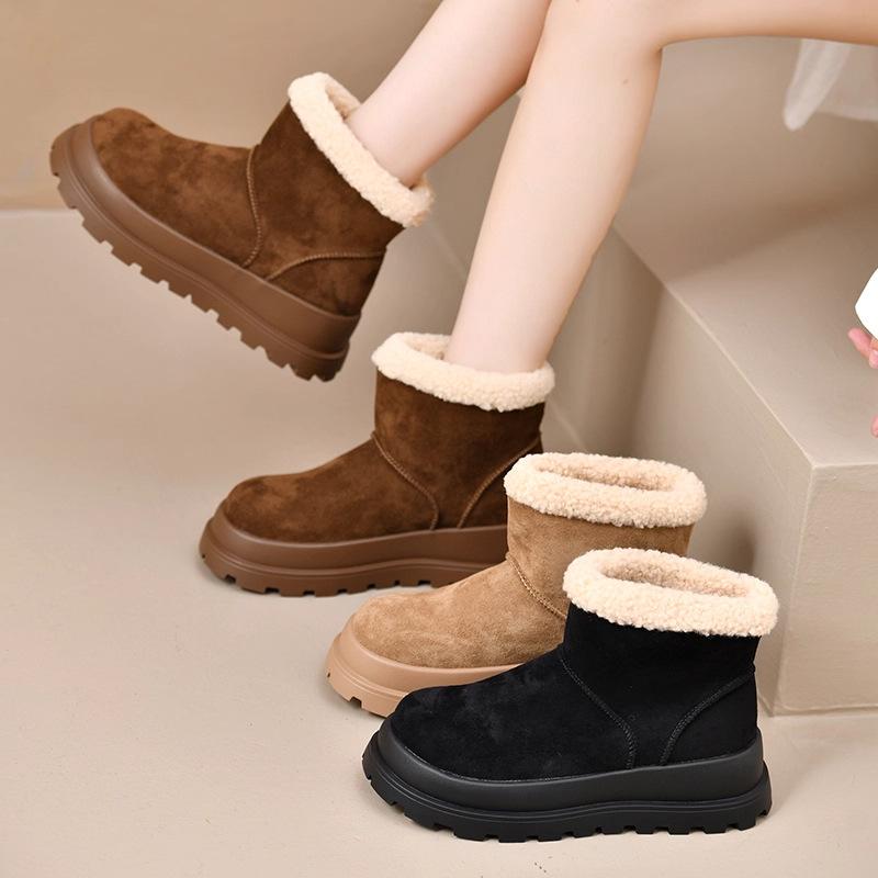Thick-soled snow boots women's 2025 new winter velvet women's shoes warm fluffy short boots non-slip Birkencotton boots