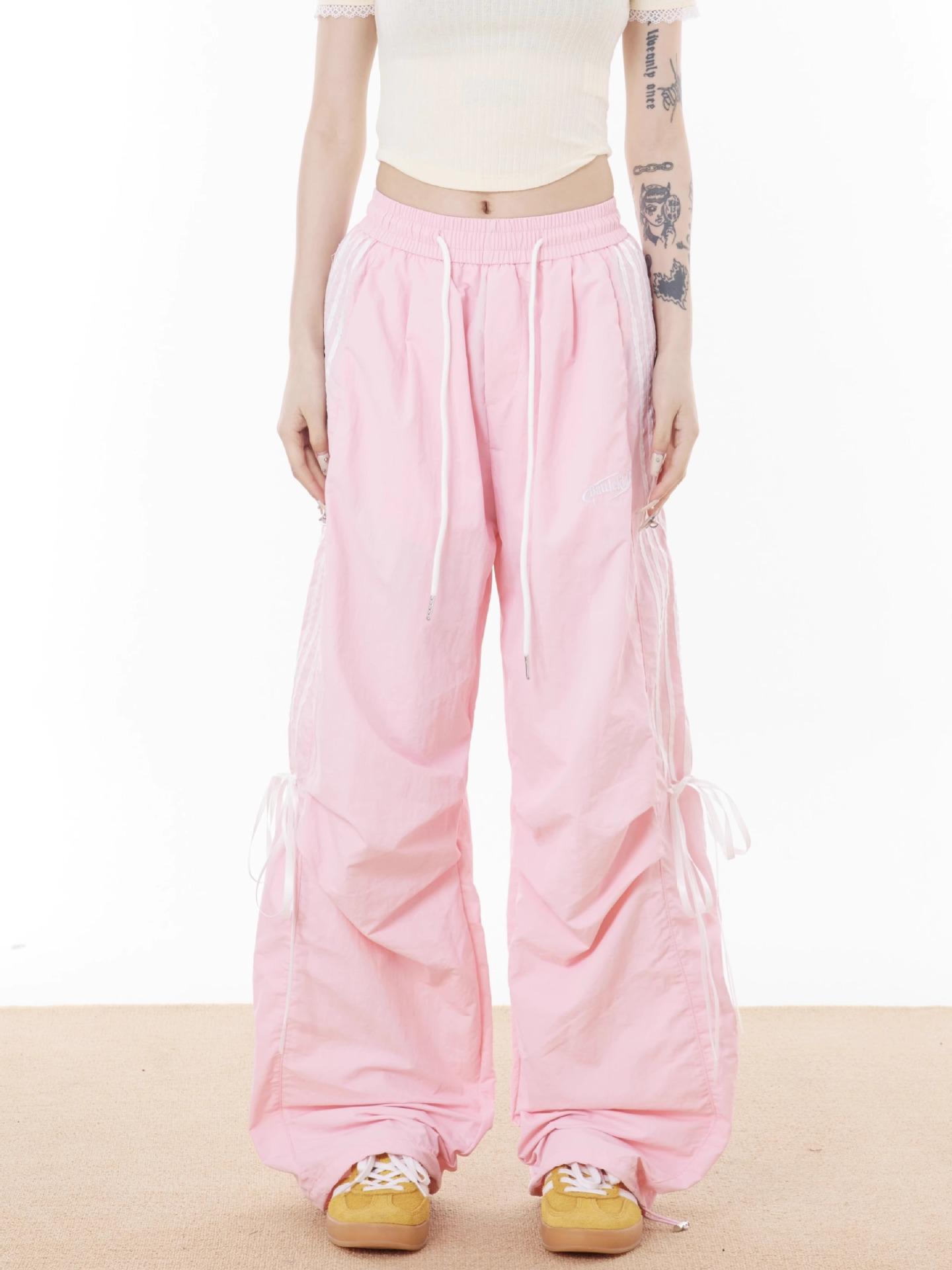 

Пикантные брюки карго с широкими штанинами в американском стиле с парашютной завязкой-бабочкой для женщин - Летний повседневный и спортивный XXL розовый