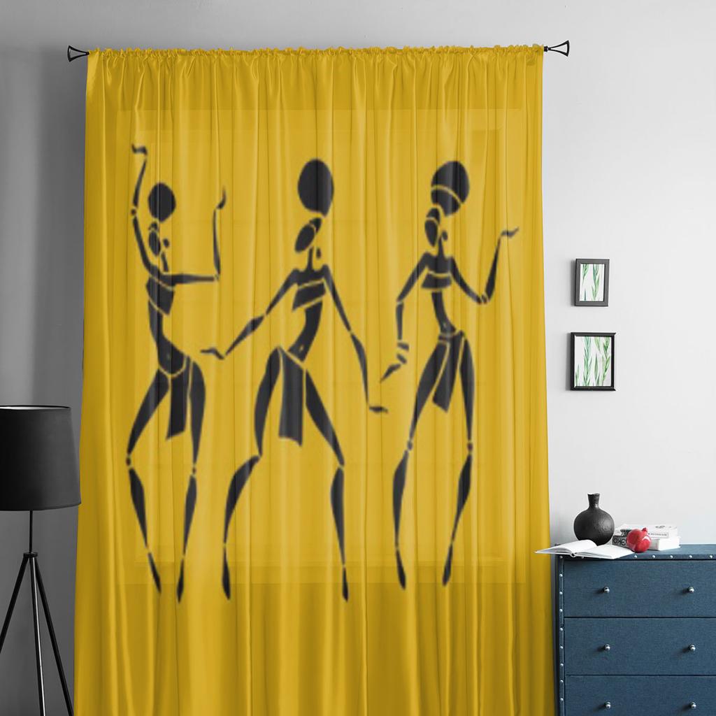 Afrikanische Schöne Frauen Gelber Tüll Transparente Vorhänge für Wohnzimmer das Zimmer Schlafzimmer Küchendekoration Voile Organza Vorhänge