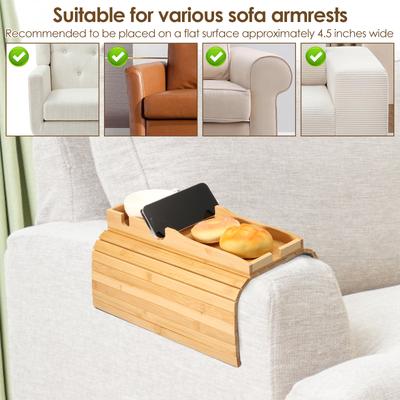 Couch Cup Holder Magnetic Bamboo Sofa Tray Detachable Portable Sofa Armrest Snack Holder with Nonslip Pad for Drinks Remote
