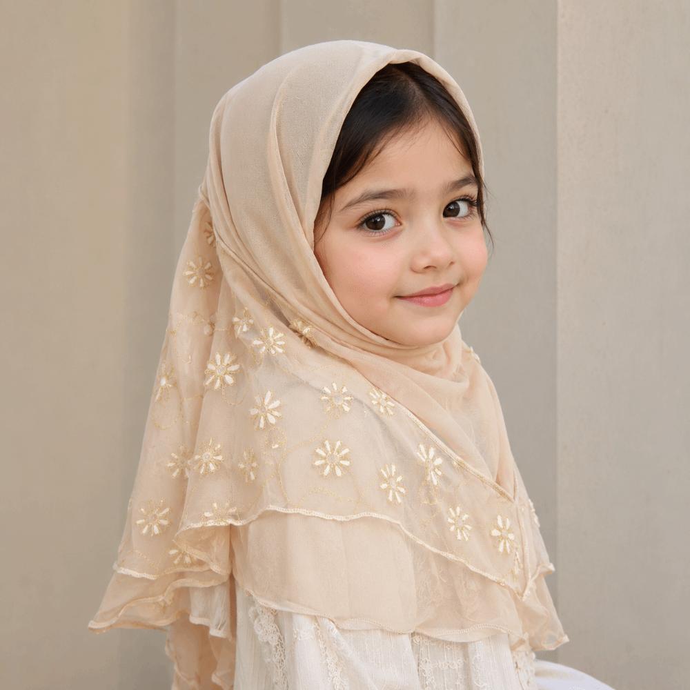 Elastic Solid Kids Turban Cap Flower Net Instant Headscarf Can Fit Islamic Scarf Shawl Islamic