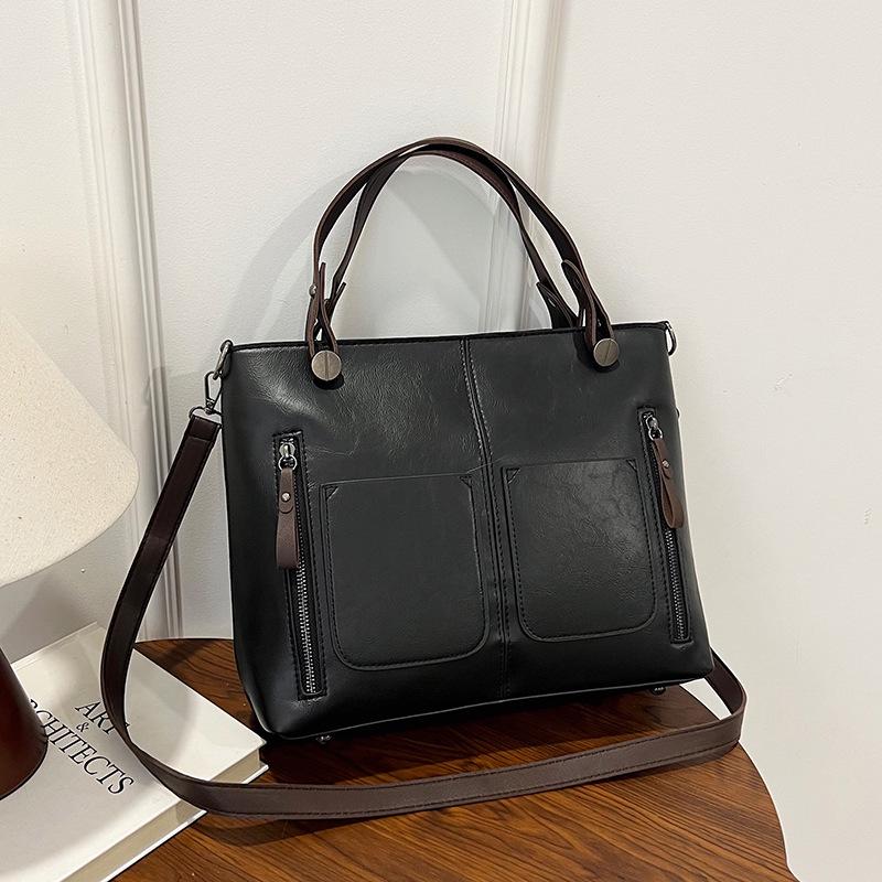 

Женская мода 2025 Ретро Большая сумка-тоут и сумка через плечо чёрный