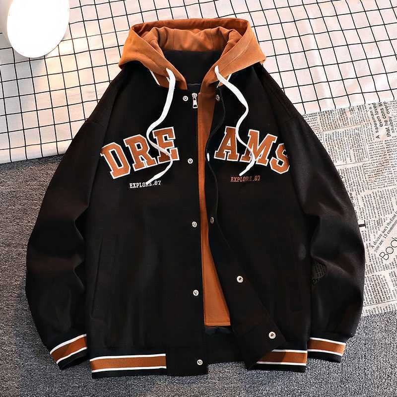 Fake Two Jackets Men's Coat Spring and Fall Fashion Brand Men's Hooded Windproof Top