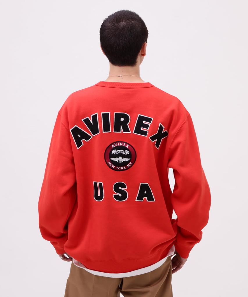 Avirex VARSITY LOGO CREW NECK SWEAT M 150 Orange 783-3932007 Men's
