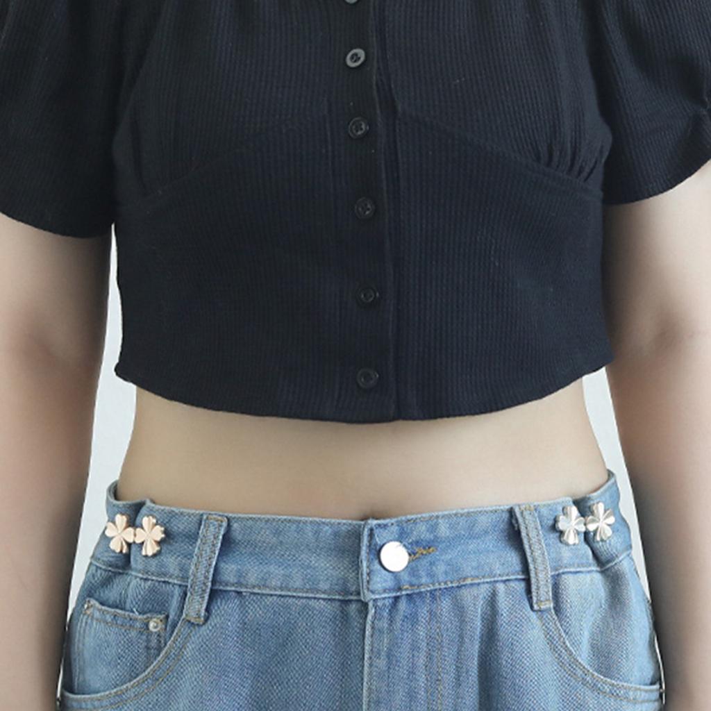 3/6Pieces Clover Waist Tighten Pin for Pants Jeans Metal Waist Cinching Button Clasp Waist Brooch Clip Waist Fitness Pin