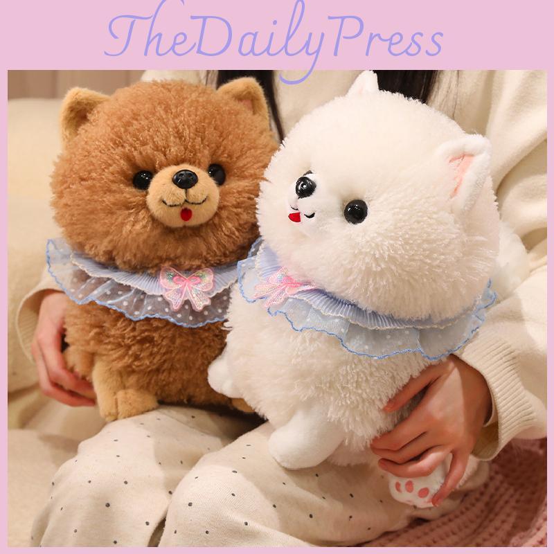 Lace Scarf Cute Pomeranian Plush Doll Children Companion Toy For Decor Room