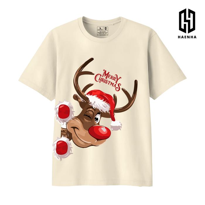 Men Women combed 24S Premium Christmas reindeer couple family printed T-shirt-hn201 red, S