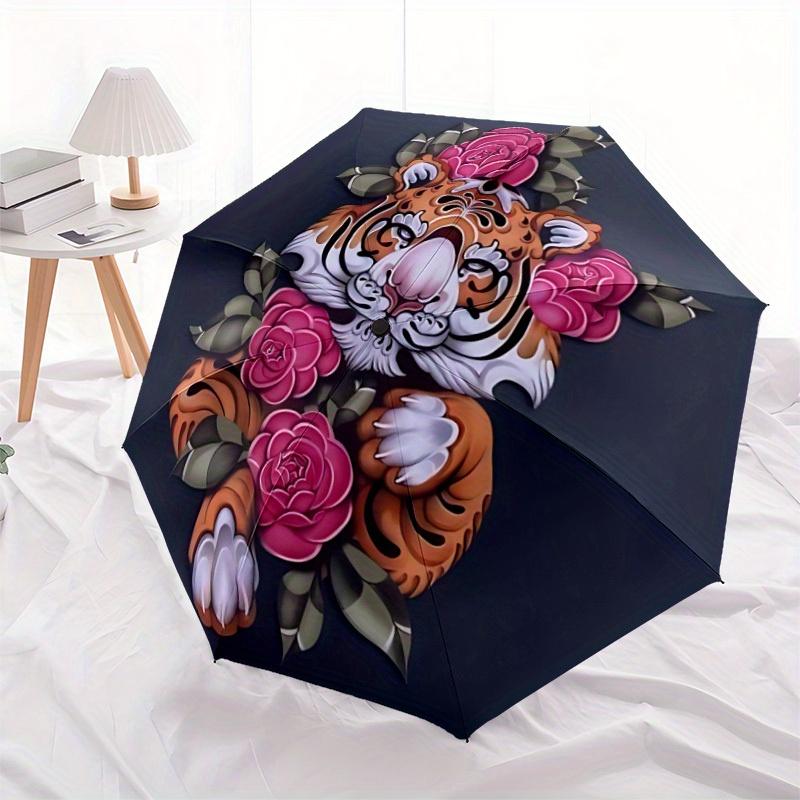 1pc Tiger Roses Automatic Opening/closing umbrella, Reinforced 8-Rib Construction, Compact Travel Umbrella yy250808134