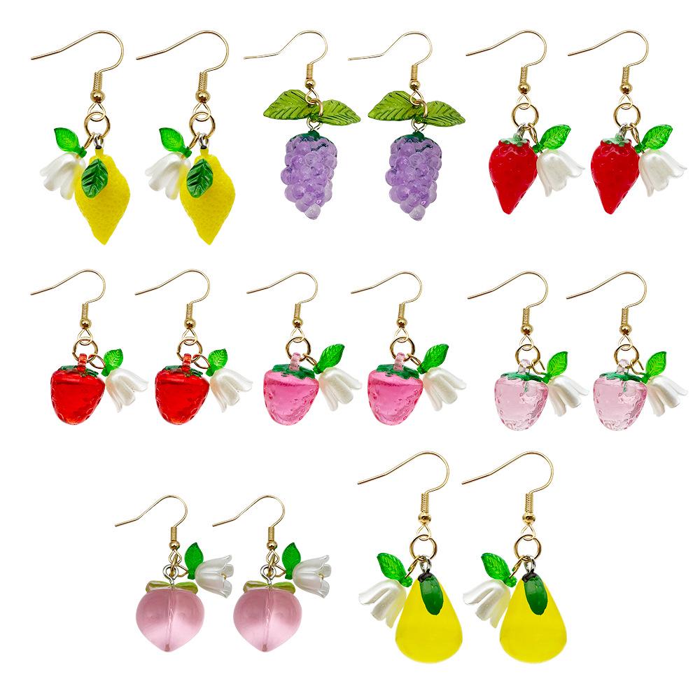 Strawberry, Orange & Blueberry Fruit Pendant Girl's Earrings - Cute Resin Children's Accessories
