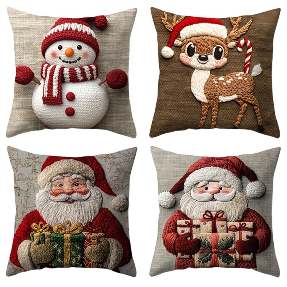 2025 45x45cm Christmas Pillowcase Cartoon Santa Snowman Elk Sofa Cushion Cover Home Bed Car Decor Merry Xmas Square Pillow Case