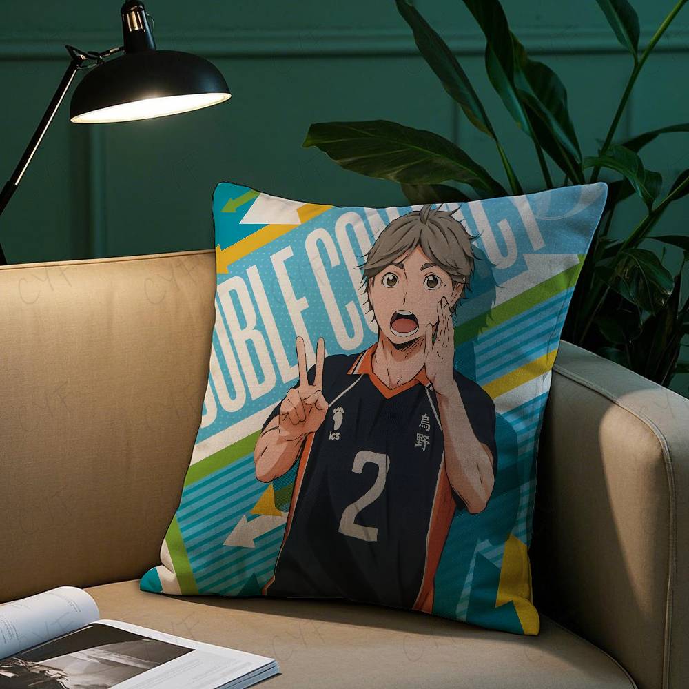 Anime Haikyuu Cartoon Pillow Case Anti-dustmite Pillowcase Invisible Zipper Silky Short Plush Sofa Cushion Cover