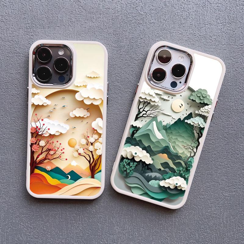 Printing Landscape phone case For iPhone 13 15 11 12 Pro Max 14 7 8 Plus SE2 XS X XR Creative Mountains Shockproof Soft Cover