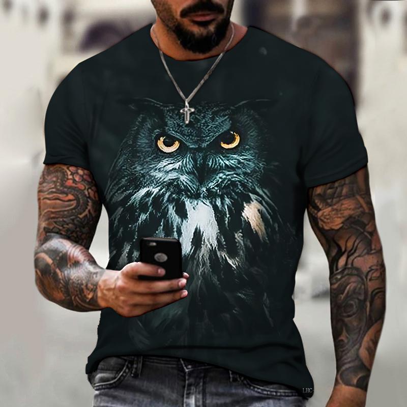 Brand Men's Shirt Exclusive Design Animal World Owl Summer Bird Eagle Crewneck T-shirt 3D HD Print Loose Clothing Tshirt