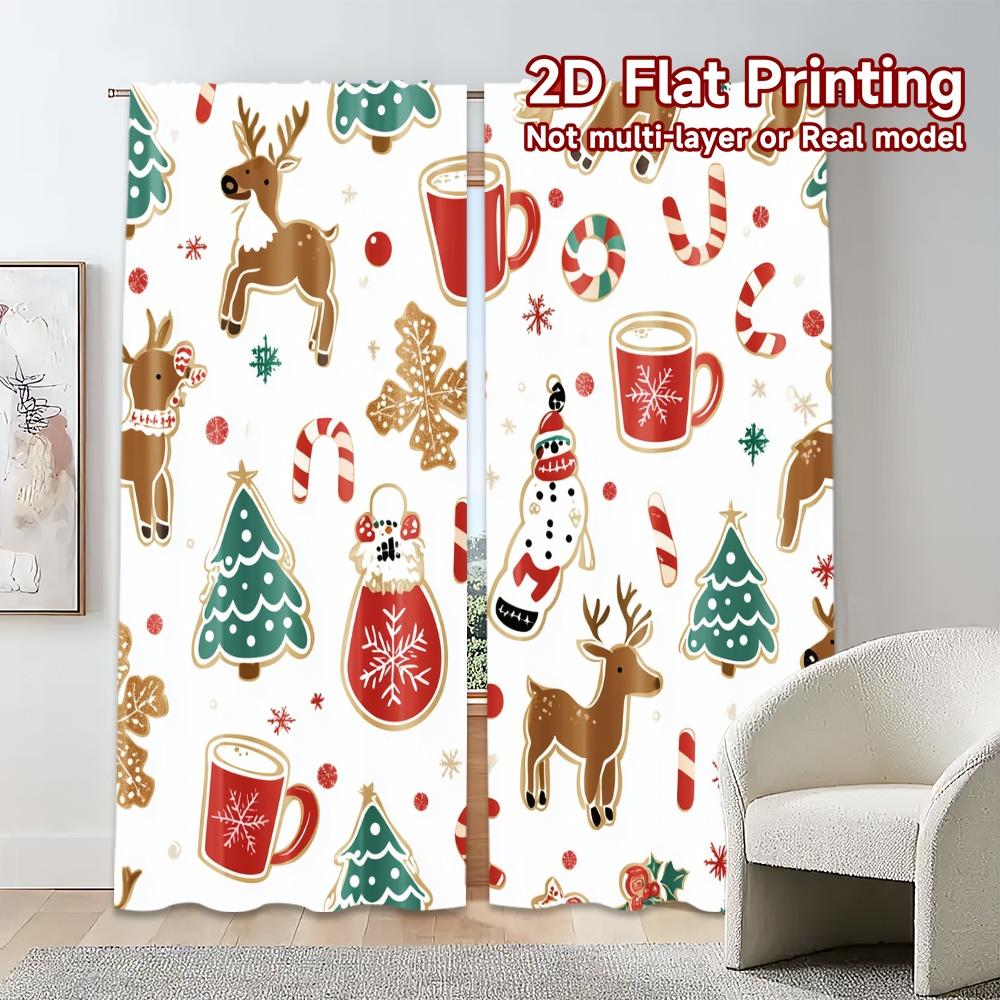 2pcs,Curtains Christmas Cookie Festive Gifts (3) Pattern Popular Curtains Versatile 100% Polyester Curtains Thermal Insulation,