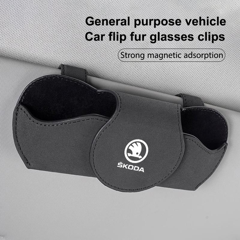 XOWS7 Car Glasses Clip Sun Visor Storage Clamp Ticket Card For Skoda Fabia Yeti Rapid Kodiaq Mk3 A4 A6 A7 Kamiq Karoq Vrs Accessories
