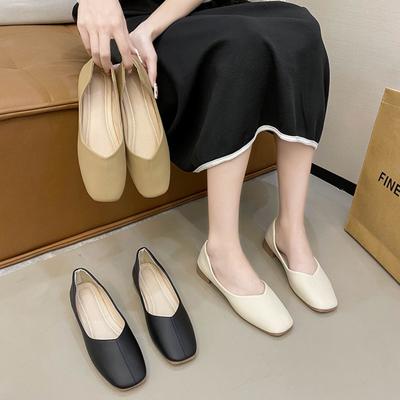 Women Flat Shoes Casual Shallow Mouth Single Shoes Square Head Slip On Women's Loafers Solid Color Elegant Flat Bottom Shoes