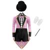 Complete Kids Magician Halloween Costume Set: Sequin Checkerboard Tailcoat Bodysuit with Hat, Bow Tie, Gloves & Magic Wand