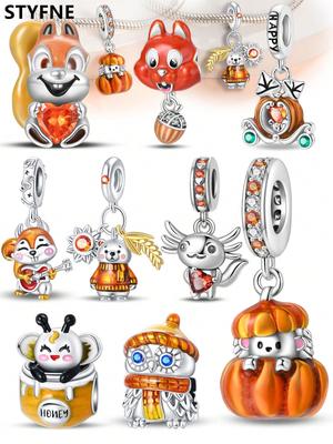Charms Plata Autumn Squirrel Pumpkin Carriage Beads Copper Plated Fit Copperoriginal Bracelet For Jewelry Making Diy Charm