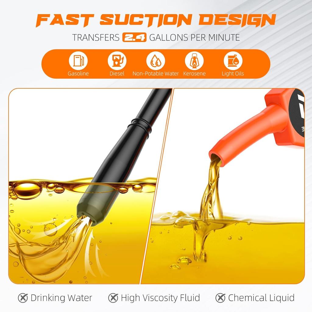 Portable Fuel Transfer Pump, Battery Powered Siphon Pump For Gasoline, Fuel, Gas, Diesel, Water Transfer, 2.4 GPM Flow Oil Extractor With Powerful