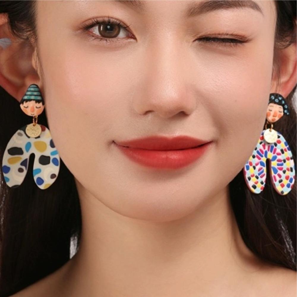 Dots Cartoon Indian Earrings Acrylic Y2K Pendientes Earrings Colourful Dangle Earrings  Women