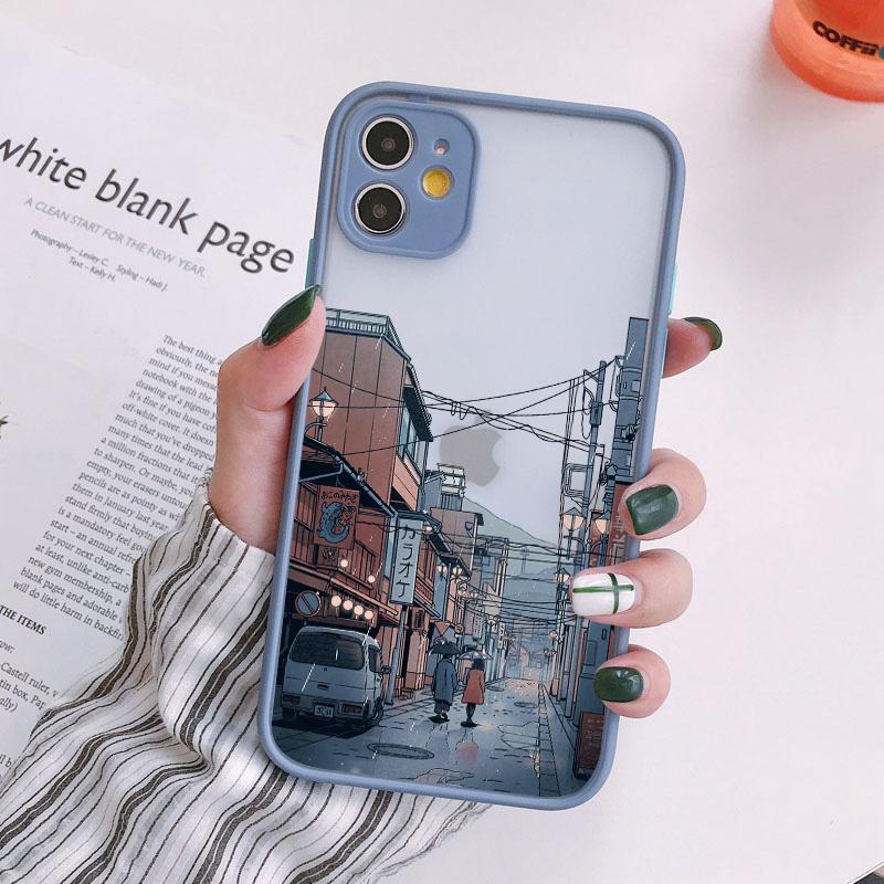 Japanese Anime Painted House scenery Phone Case For iPhone 16 15 Plus X XR XS Max 17 16 15 13 12 11 14 Pro Max Hard Matte Cover