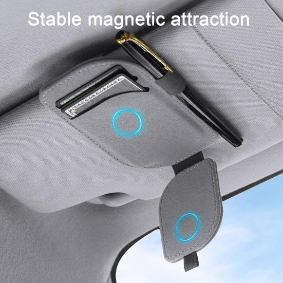 Vehicle Eyewear Organizer Car Sun Visor Glasses Holder, Eyeglasses Hanger Clip, Luxury Magnetic Sunglasses Mount Leatherette Universal Auto