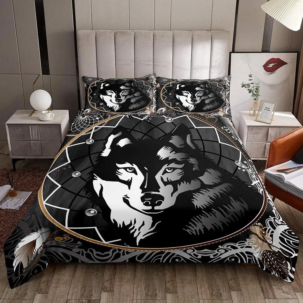 Wolf Dreamcatcher Duvet Cover Set Full Size Indian Dreamcatcher Animal 3D Bedding Set Exotic Style Bohemia Comforter/Quilt Cover