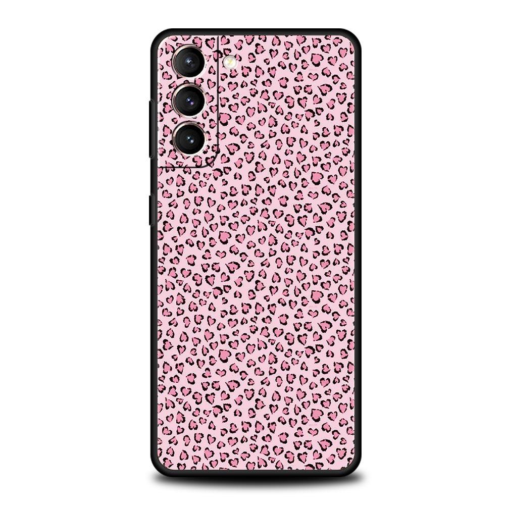 Phone Case For Samsung Galaxy S25 Edge S24 S23 S22 S21 Ultra S20 FE 5G S10 S10E S9 Plus Soft Cover Pink Leopard Print Pattern