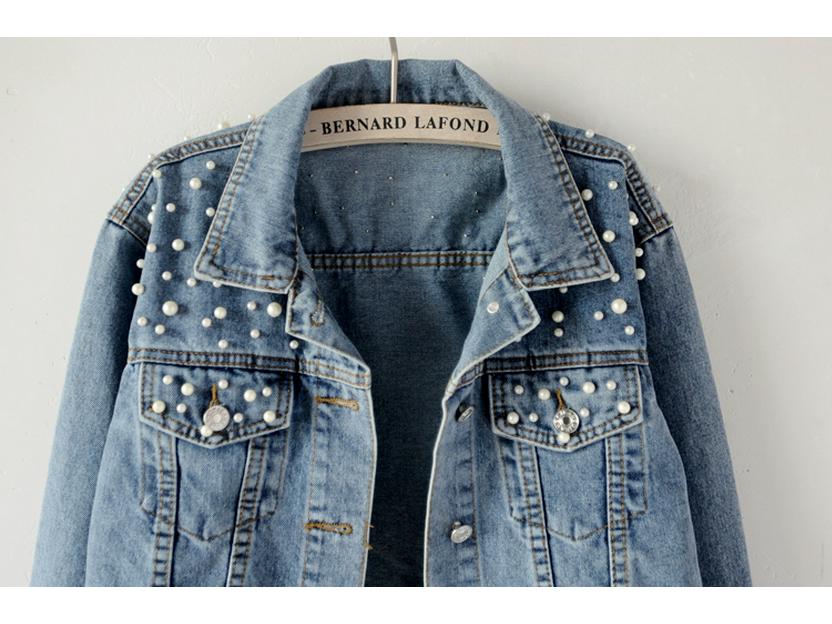 Europese & Amerikaanse Denim Jas met Kralen en Parels - Veelzijdig, Figuurcorrigerend, Los Kort Model voor Dames