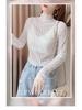 Women's Sheer Lace Long Sleeve Top with Half High Neck