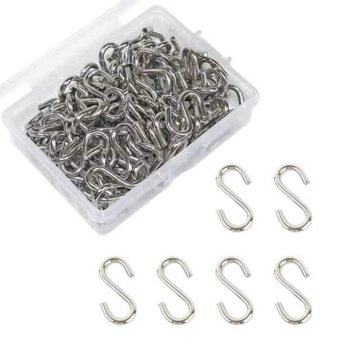 YFFSFDC Mini S-Hooks, Stainless Steel, 100-Pack, Rust-Proof, Durable, 1.4cm, Silver